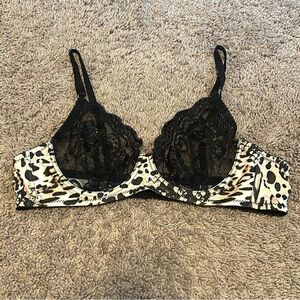 Victoria's Secret Black Lace and Cream Animal Print Bra